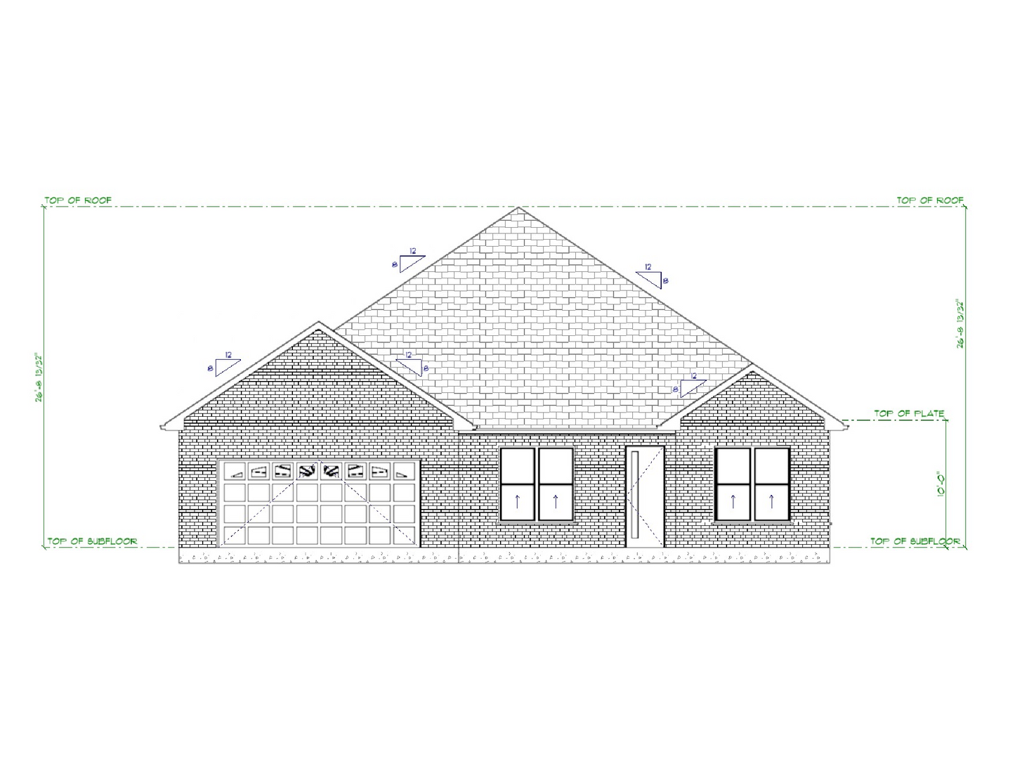 Architectural drawing of a house with dimensions on a white background