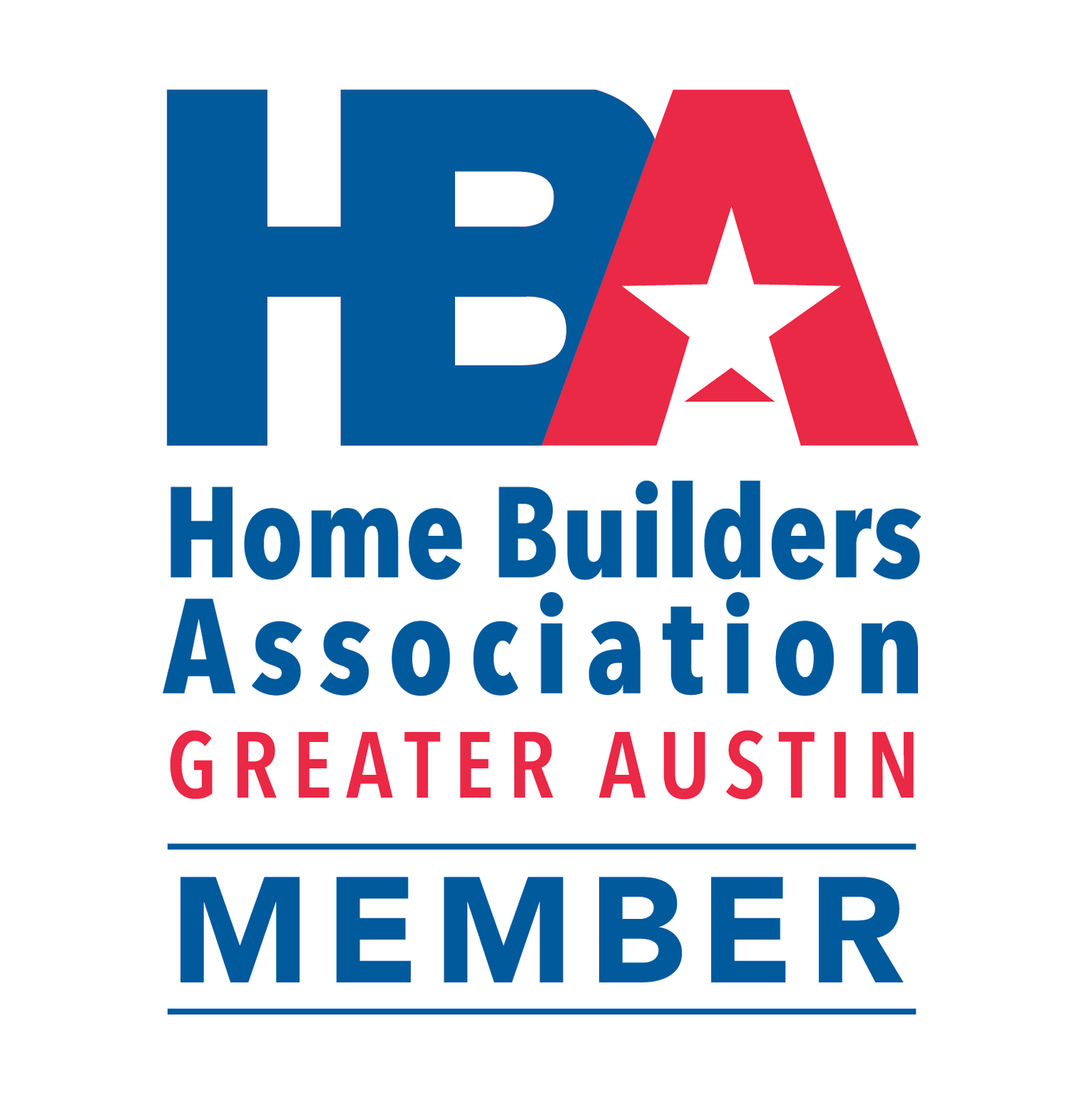 Home Builders Association Greater Austin Member logo with blue, red, and white colors on a white background.