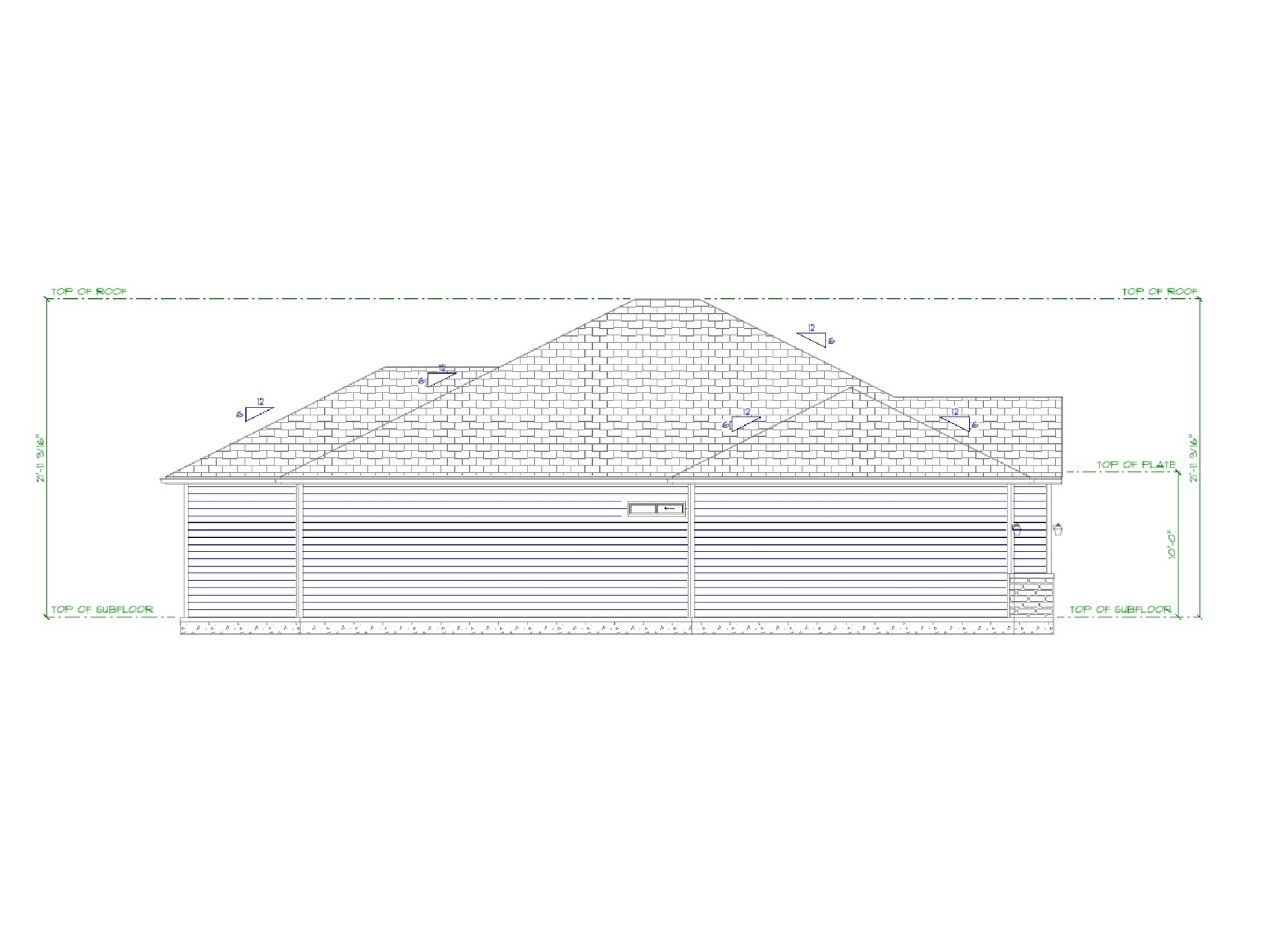 Architectural drawing of a house with dimensions on a white background