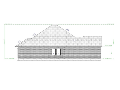 Technical drawing of a building facade with a roof and window