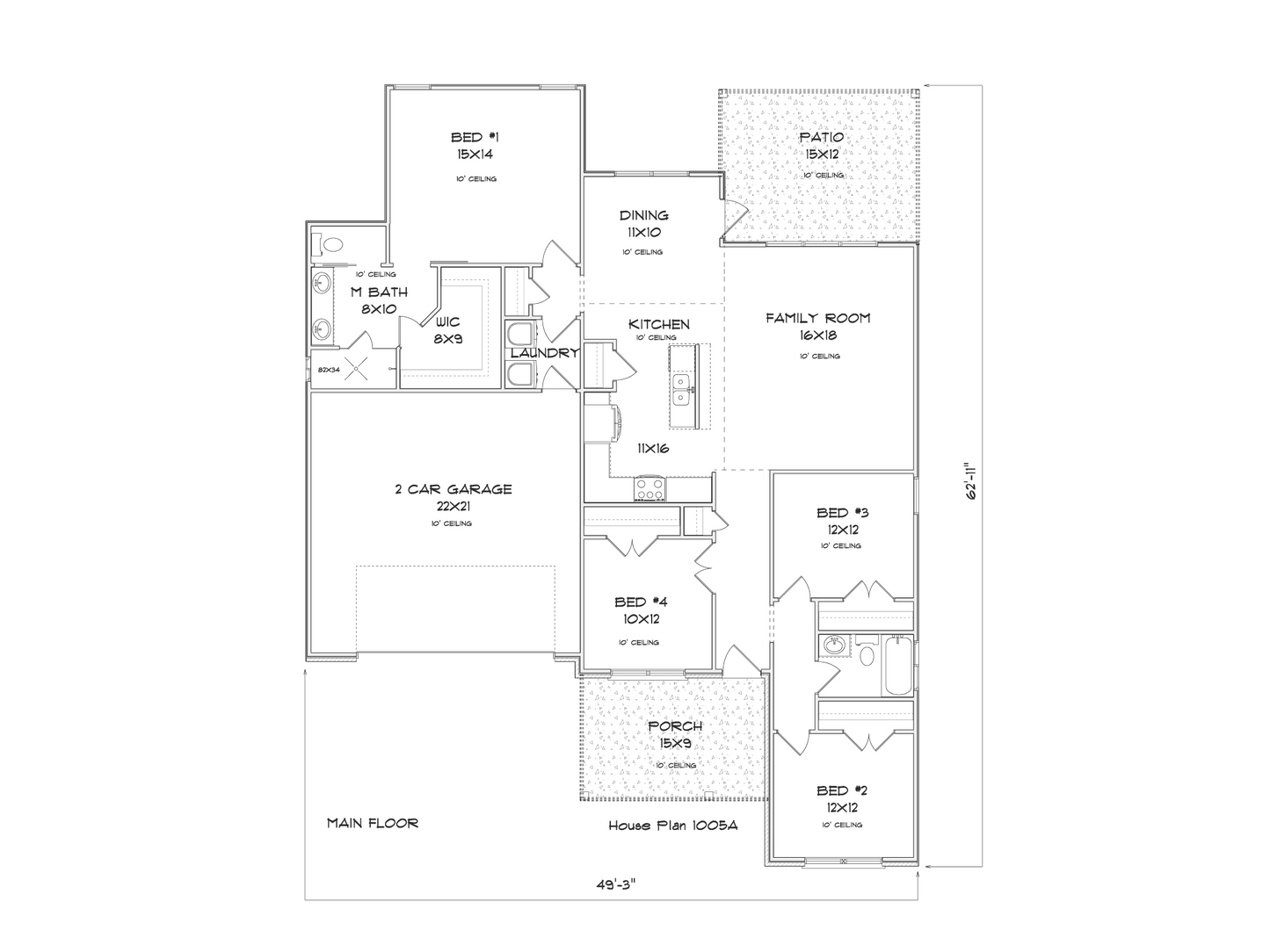 Floor plan diagram of a house layout with labeled rooms on a white background