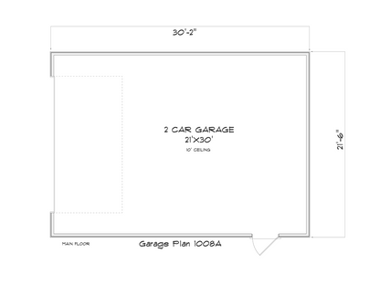 Garage plan layout with dimensions and labels on a white background