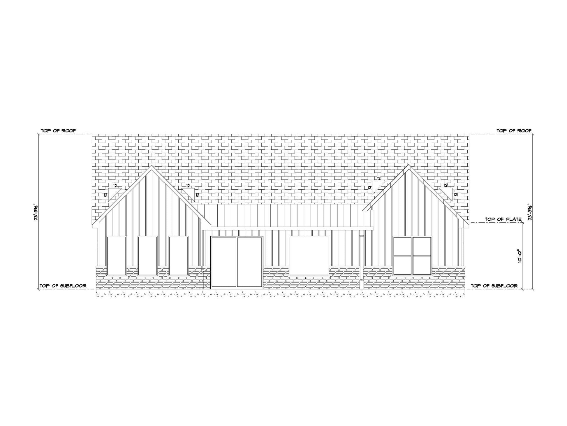 Architectural drawing of a house with dimensions on a white background