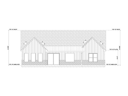 Architectural drawing of a house with dimensions on a white background