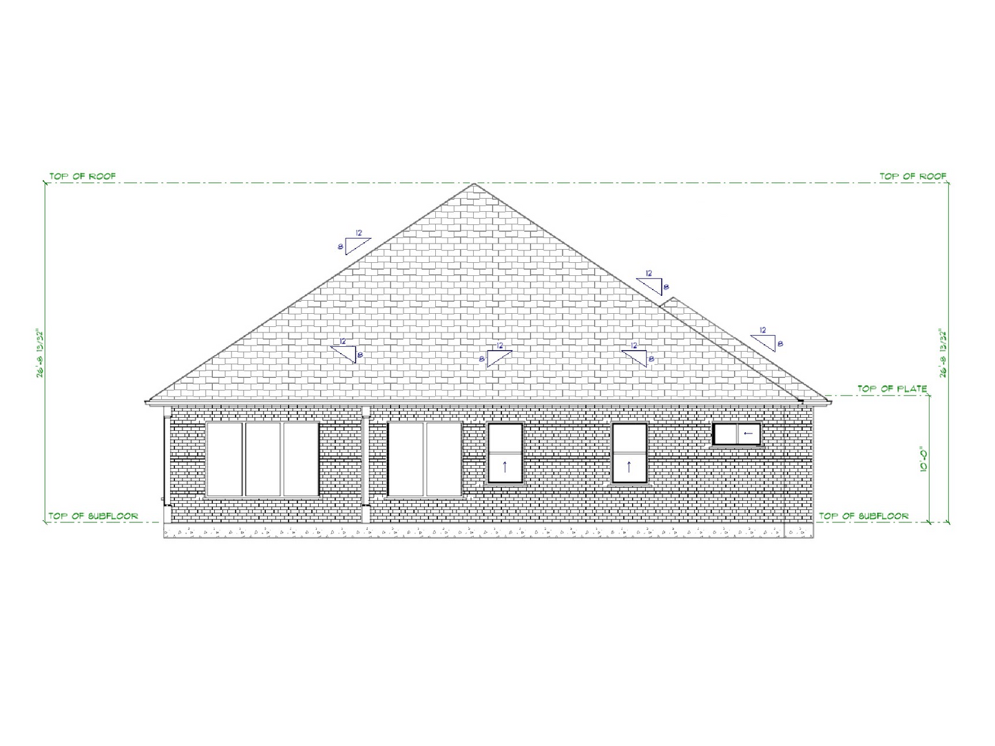 Architectural drawing of a house with dimensions on a white background