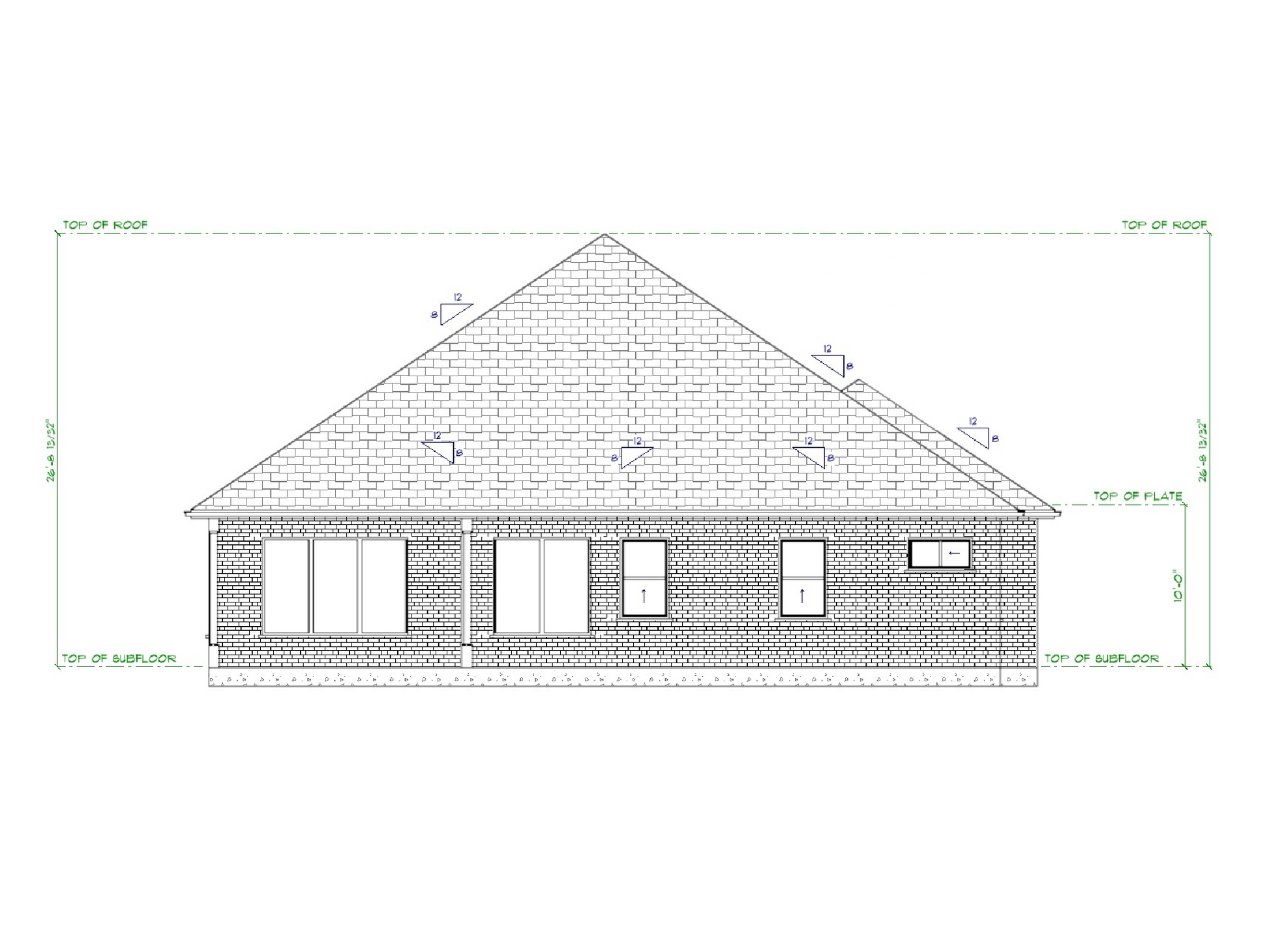 Architectural drawing of a house with dimensions on a white background