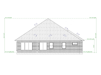Architectural drawing of a house with dimensions on a white background