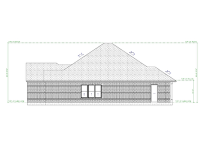 Architectural drawing of a house with a sloped roof and windows.