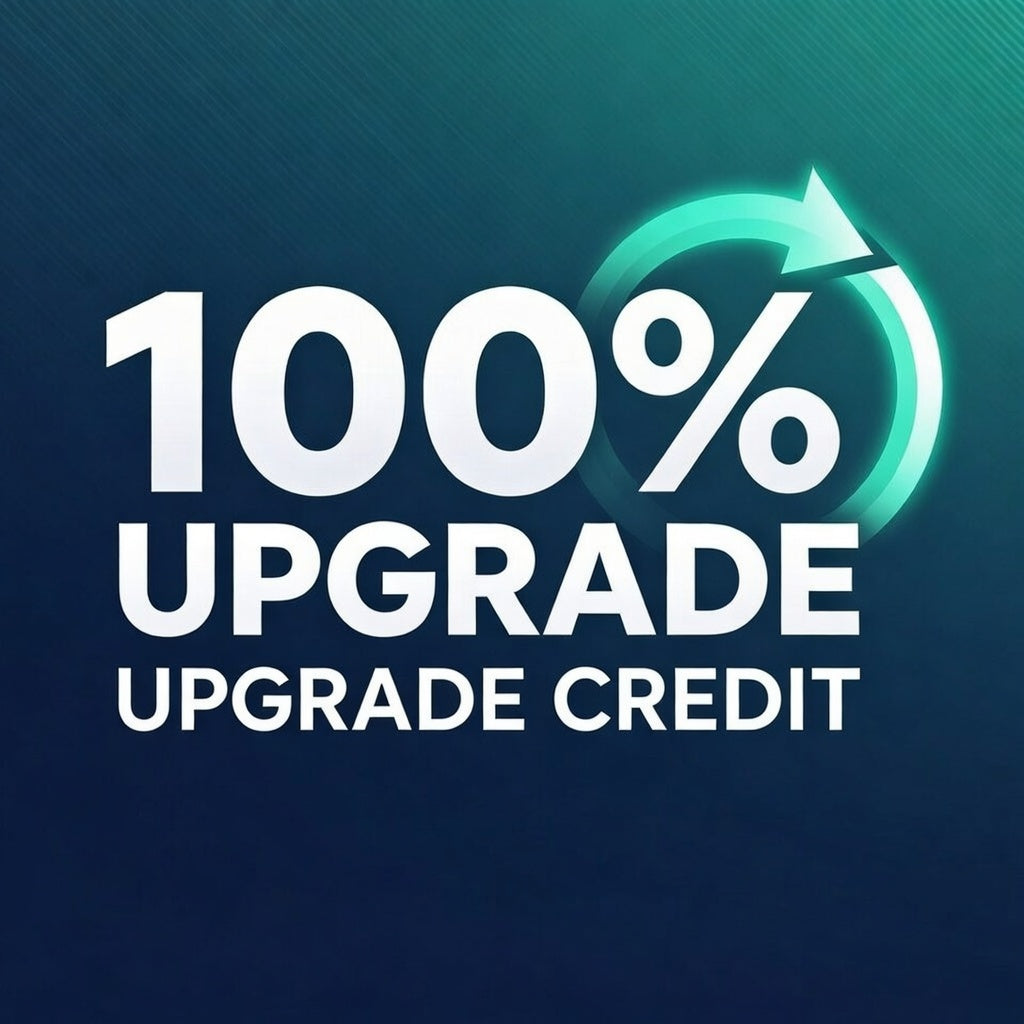 100% Upgrade Credit Guarantee badge: Full purchase price credited toward plan upgrades and custom modifications on your chosen design.
