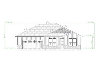 Blueprint of a house with dimensions and details on a white background